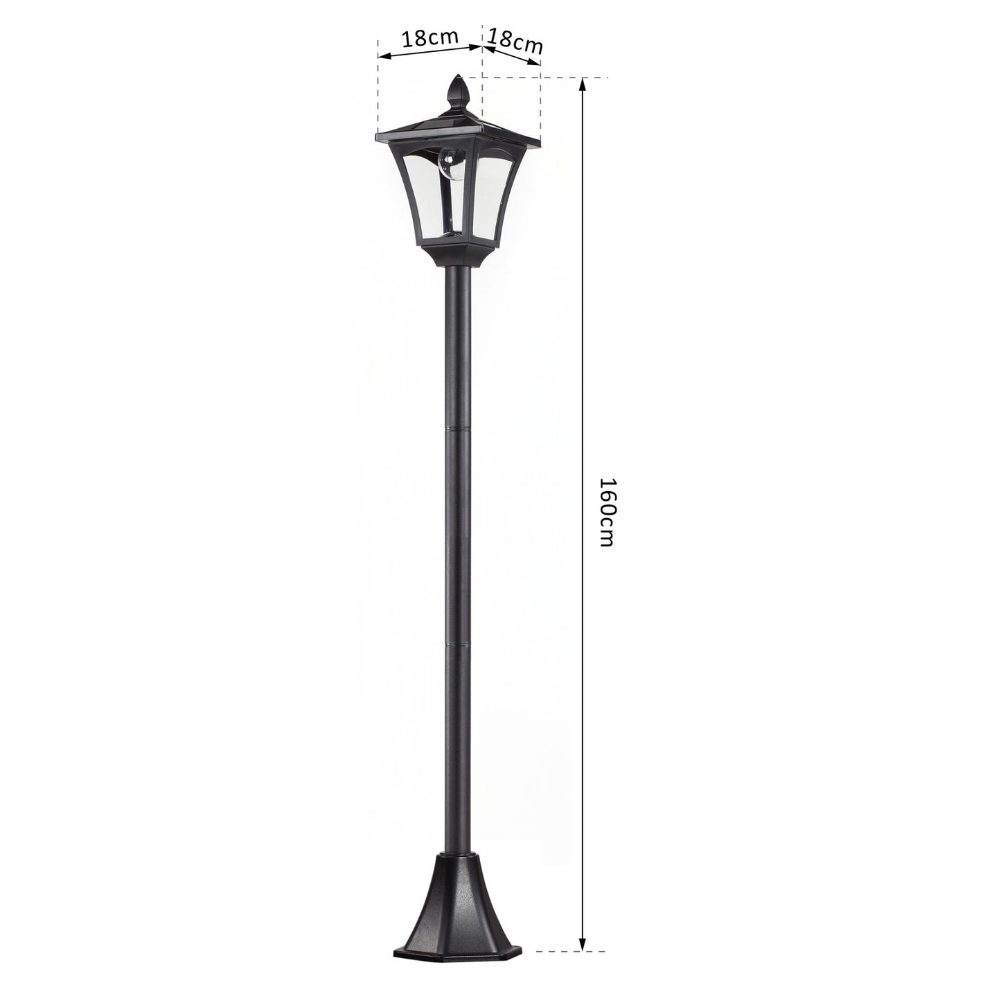Outsunny LED Solar Tuinlantaarn, Staande Lamp van Roestvrij Staal, 160 cm Hoog, Windlicht, Buitenlamp, IP44, Solarlamp met Lichtsensor, 30 Lumen, Grondpen, Tuinlamp voor Tuin en Balkon, Zwart