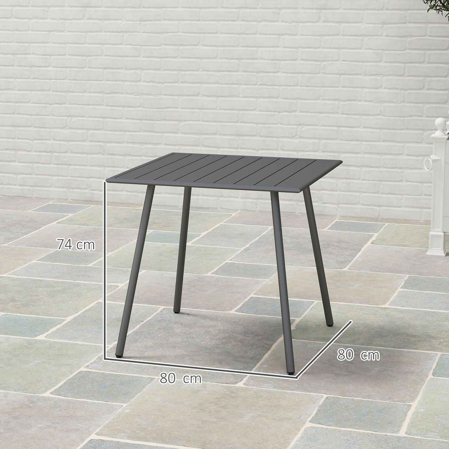 Outsunny tuintafel, eettafel voor 4 personen, stalen frame, makkelijk schoon te maken, roestbestendig, 80 x 80 x 74 cm, grijs