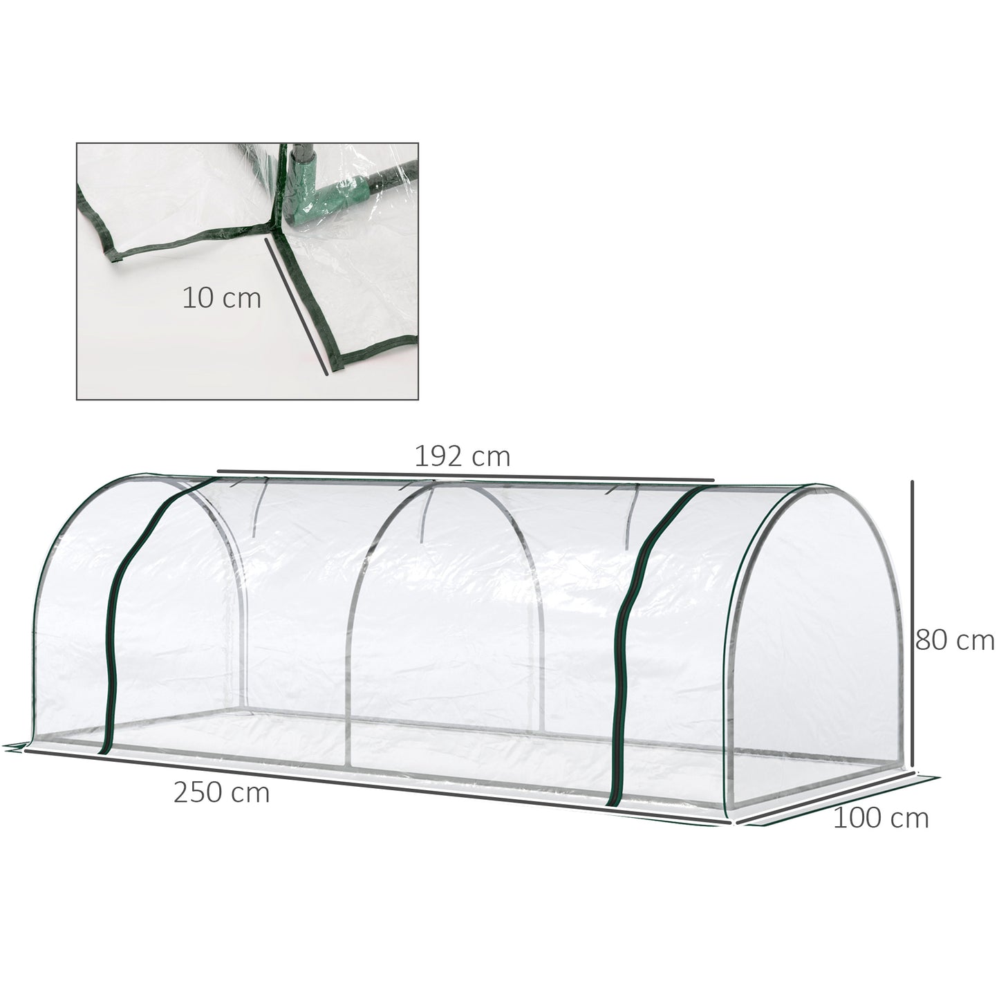 Outsunny Kas, Broeikas met Deur, Kweekkas, Plantenkas, Staal, Kunststof, 250 x 100 x 80 cm, Groen
