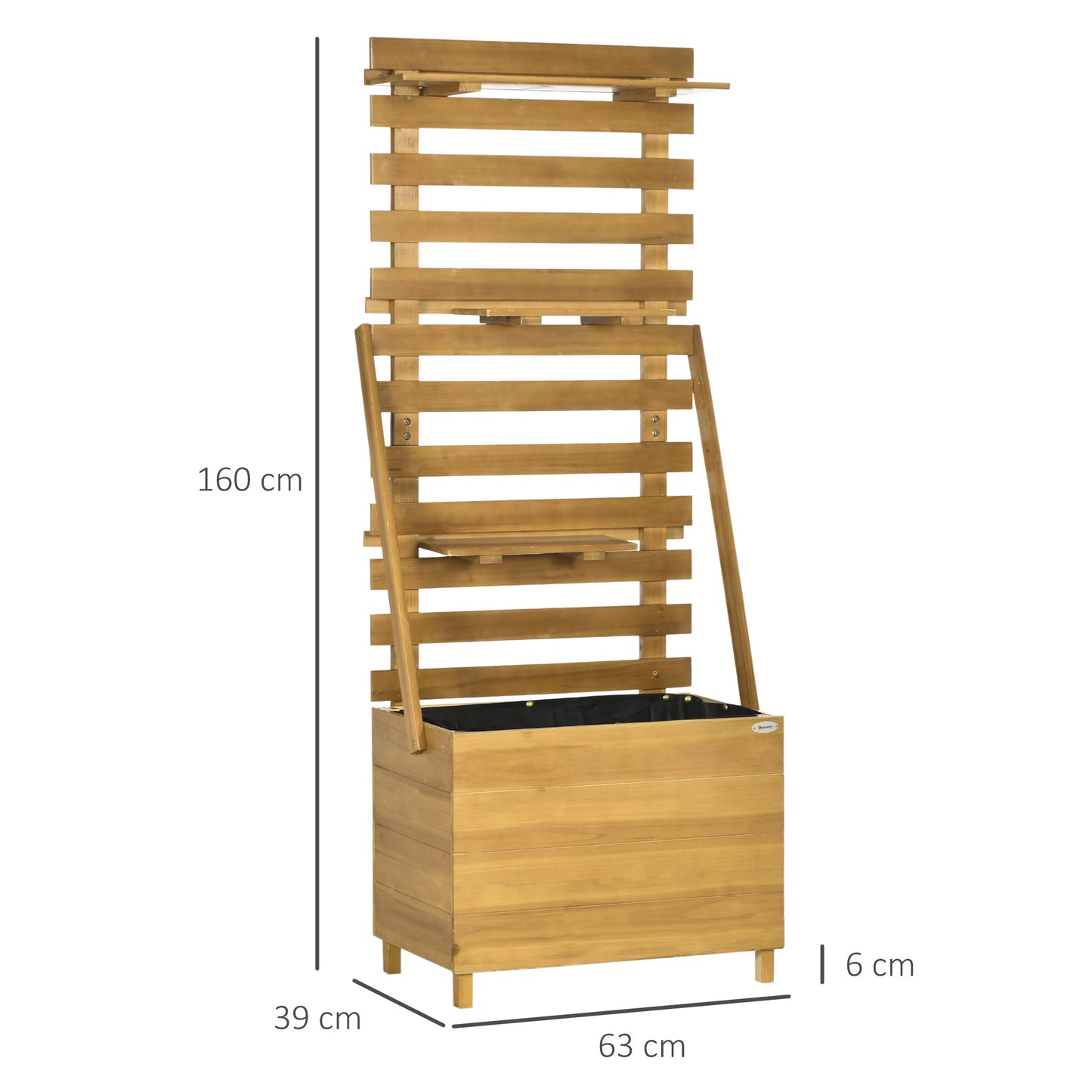 Outsunny verhoogd tuinbed met 3 lades, inclusief trellis, weerbestendig, massief hout, 63 cm x 39 cm x 160 cm, naturel