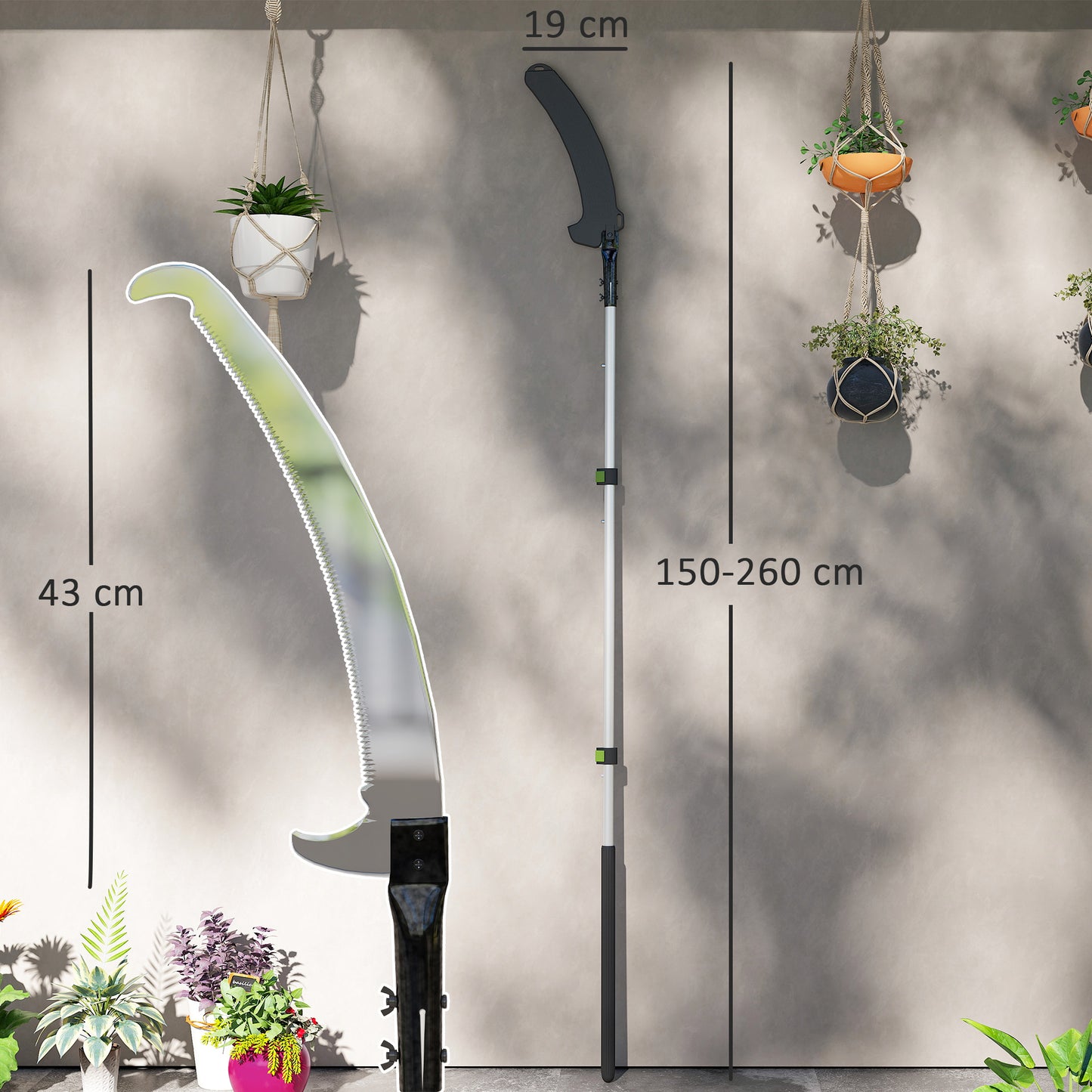 Outsunny Telescopische snoeizaag 1,5–2,6 m Boomschaar met vergrendelingsmechanisme, telescopisch handvat, antiaanbaklaag, zwart