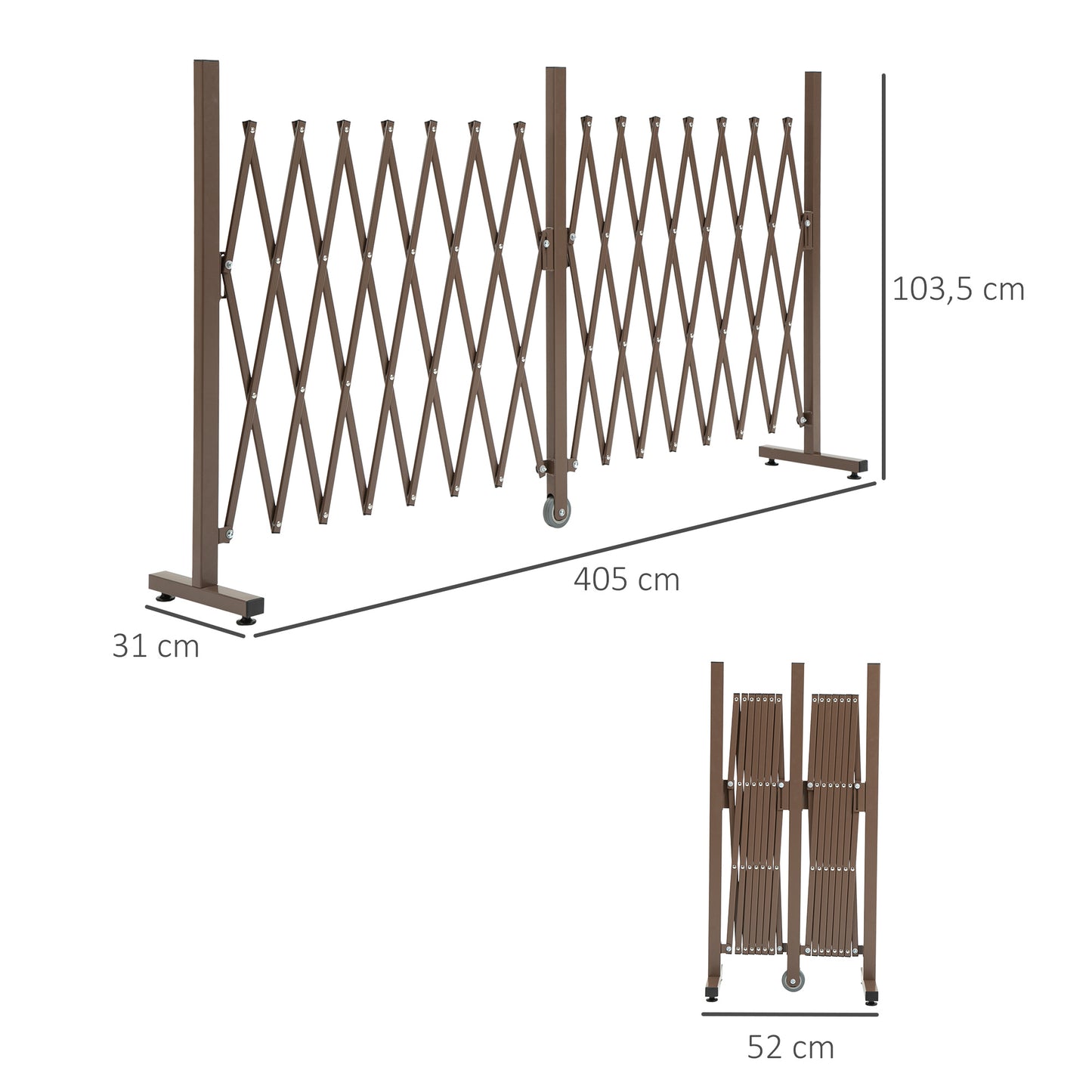 Outsunny Uitschuifbare Schaarpoort, Slagboom, 52-405cm, Tuin, Aluminium, Bruin, H103,5cm