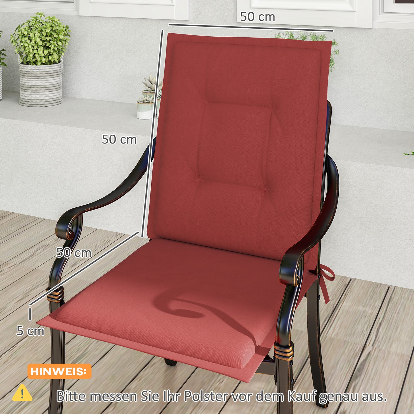 Outsunny 4-delige set zitkussens, 108 x 50 x 5 cm, stoelkussens met strikken, zitkussens voor binnen/buiten, bordeauxrood