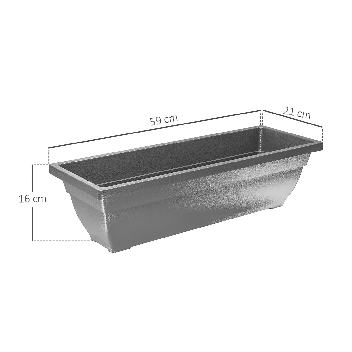 Outsunny 5-delige set kunststof bloempotten en plantenbakken voor terras, tuin en balkon, 59 x 21 x 16 cm, grijs