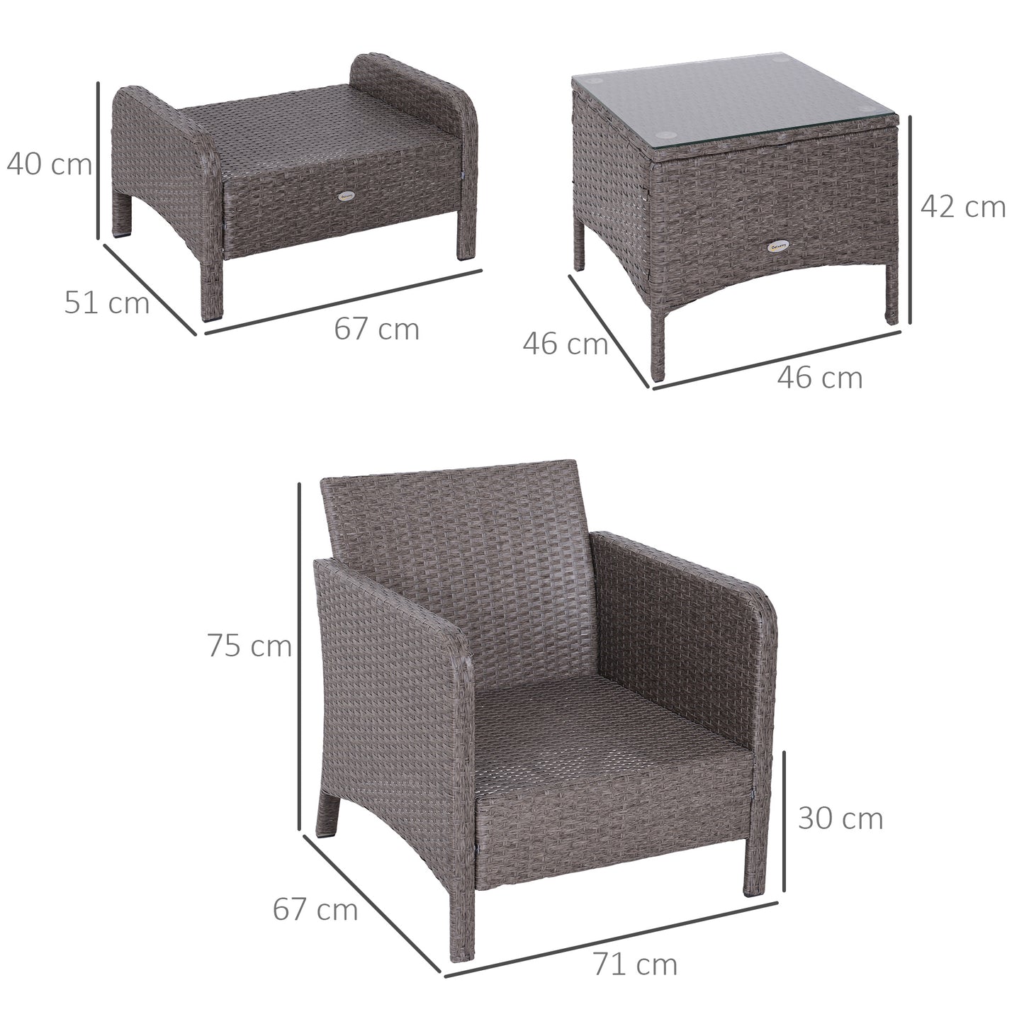 Outsunny 5-delige polyrotan tuinmeubelset, loungeset met kussens, donkergrijs, 2 x fauteuils, 1 x salontafel, 2 x krukken