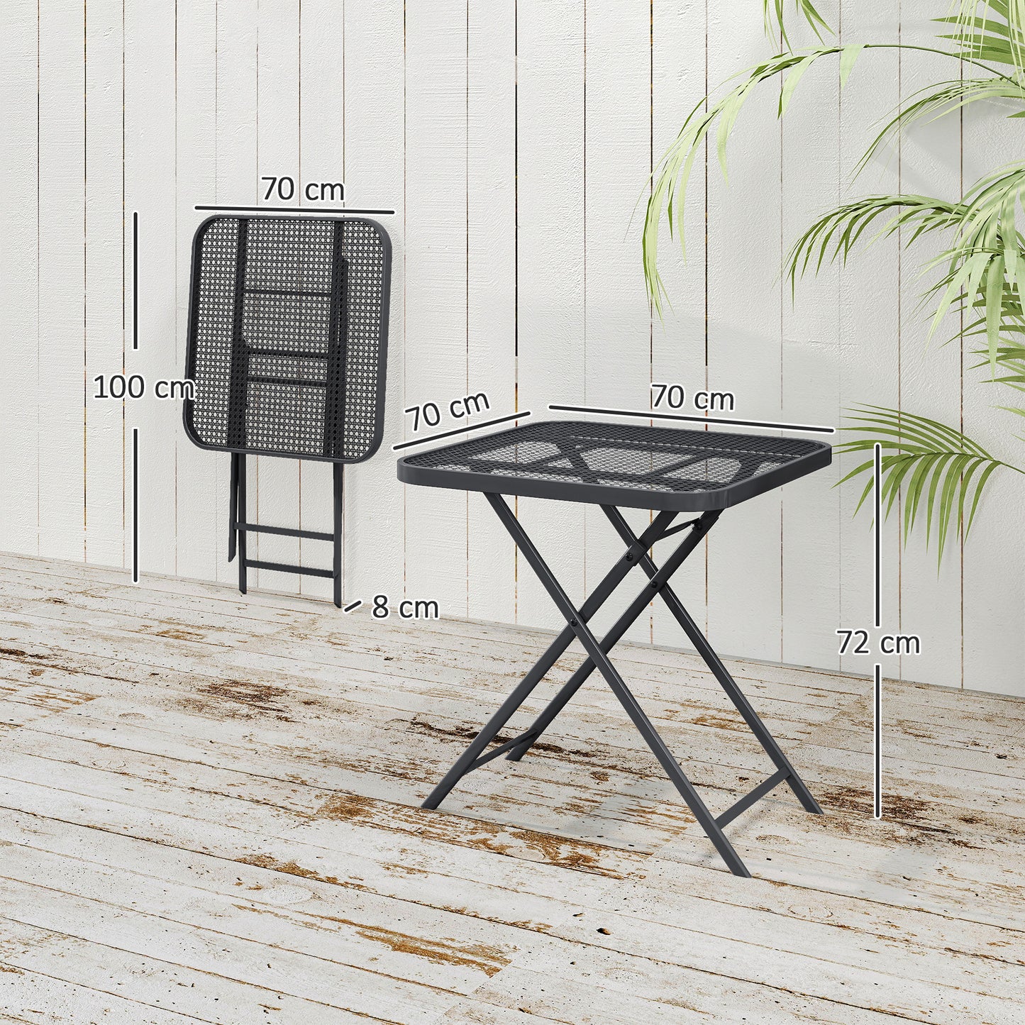 Outsunny Opvouwbare Tuintafel 70 x 70 cm, Weerbestendige Balkontafel, Opvouwbare Tafel met Uitsparing, Vierkant, Zwart