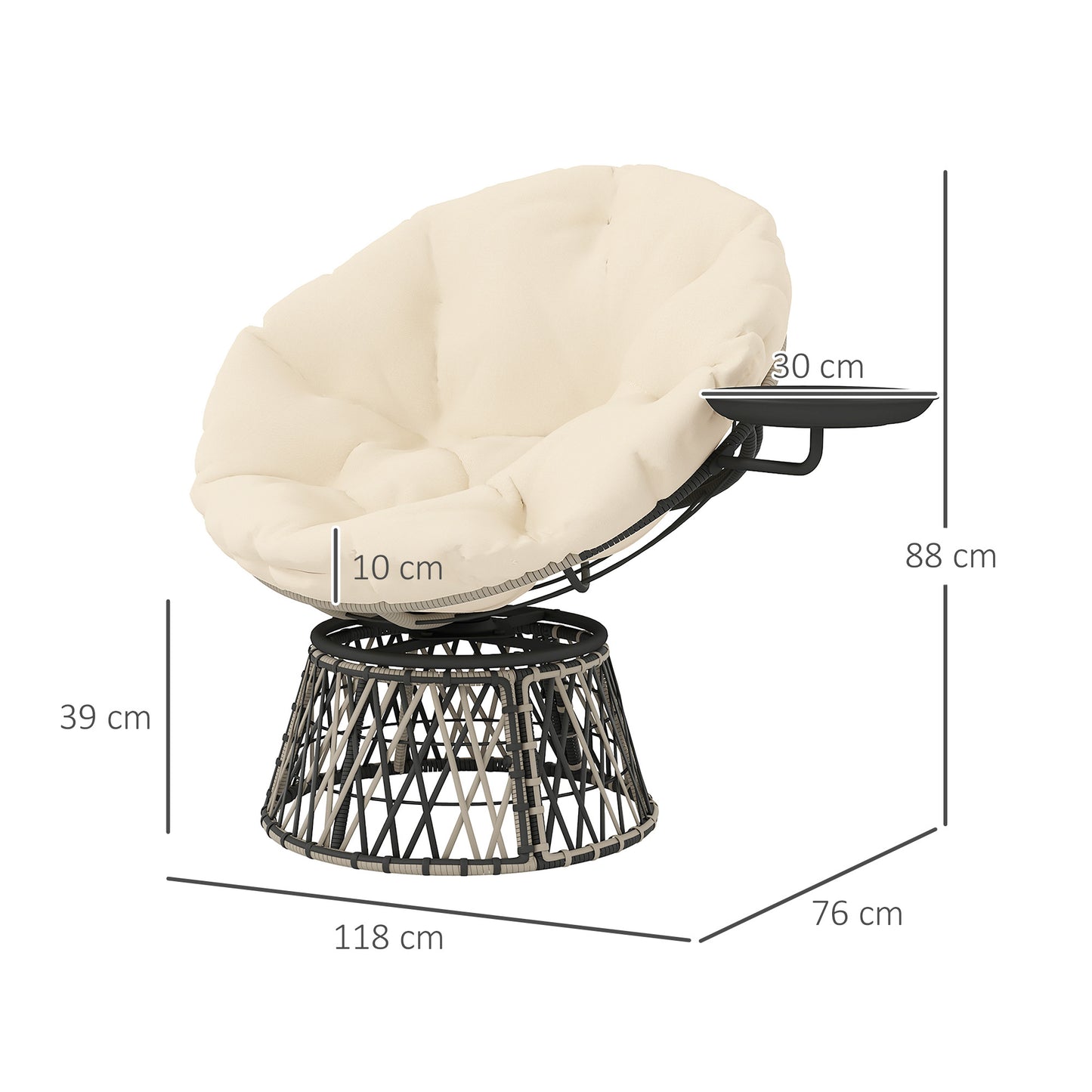 Outsunny Papasan fauteuil, rotan, 360° draaibaar, rieten stoel met kussen, diameter 90 cm, rond, beige