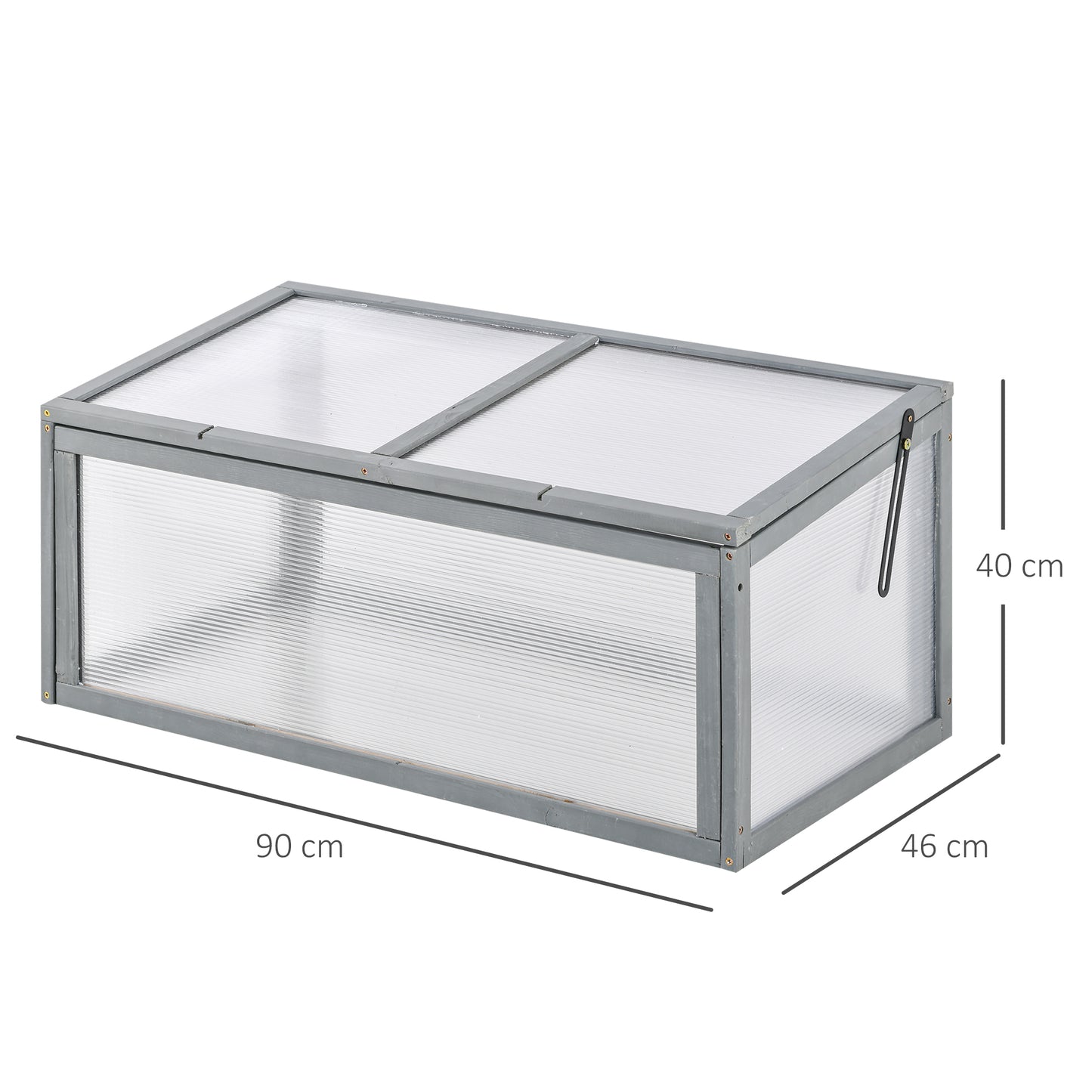 Outsunny Cold Frame, kas van hout en polycarbonaat, 90 x 46 x 40 cm, weerbestendige kas met deksel, koude bak voor tuinplanten, grijs