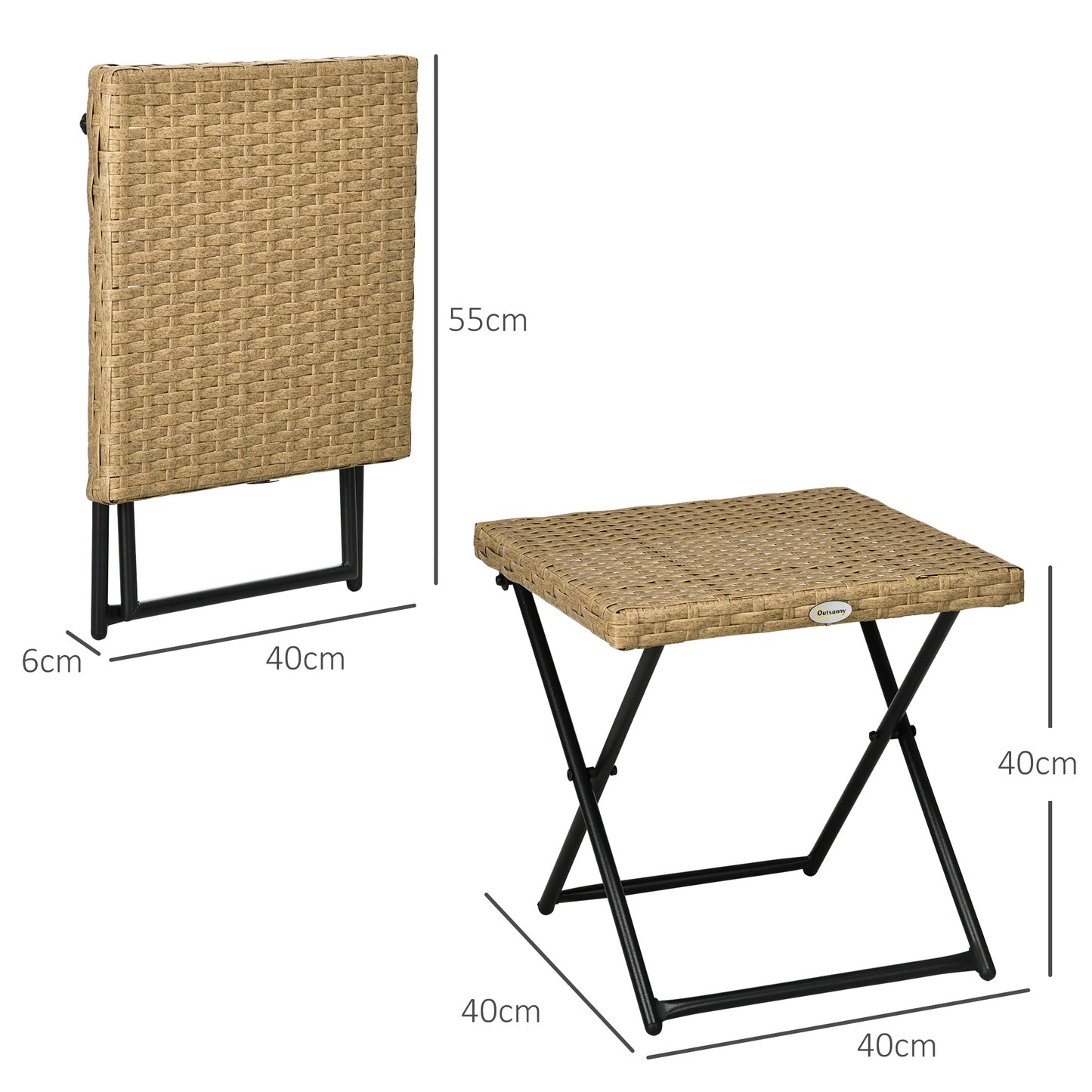 Outsunny polyrattan balkontafel, opvouwbaar, stalen frame, gemakkelijk schoon te maken, 40x40x40 cm, naturel
