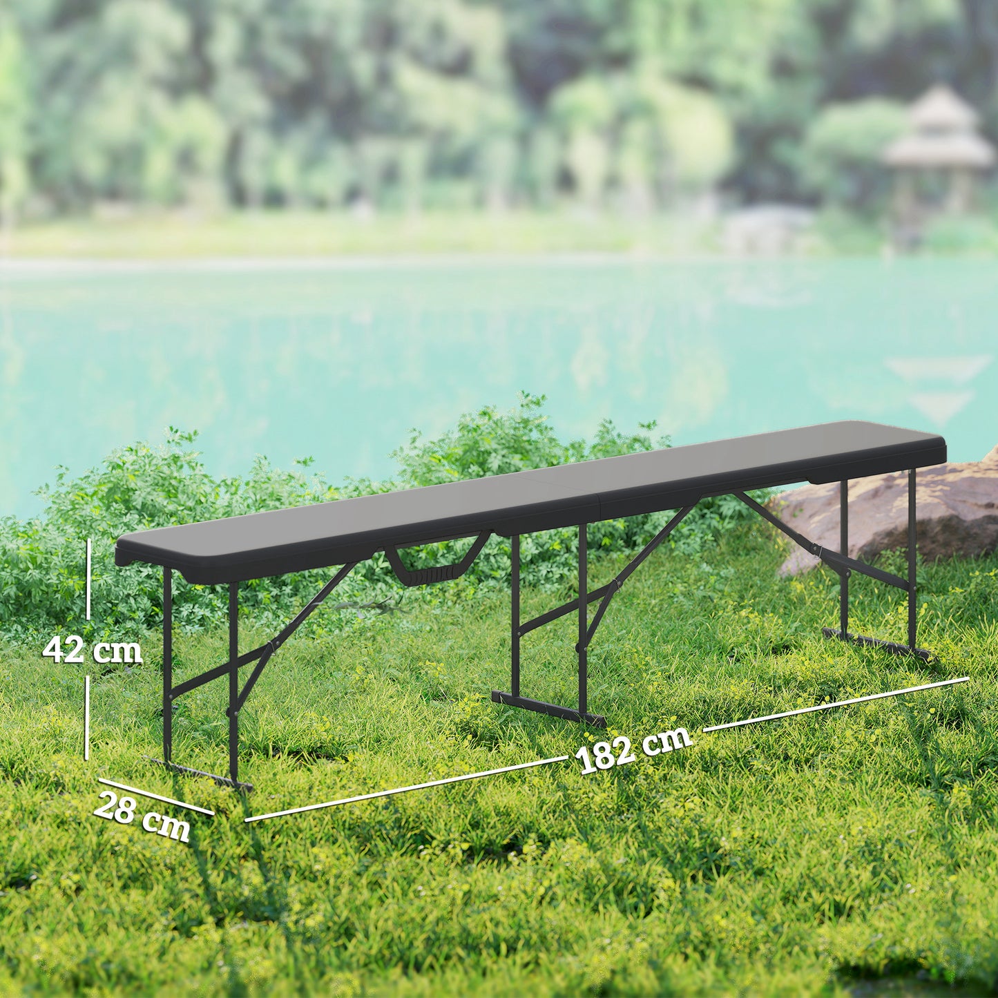 Outsunny Campingbank, Kunststof Buitenbank, Draagvermogen 240 kg, Zwart