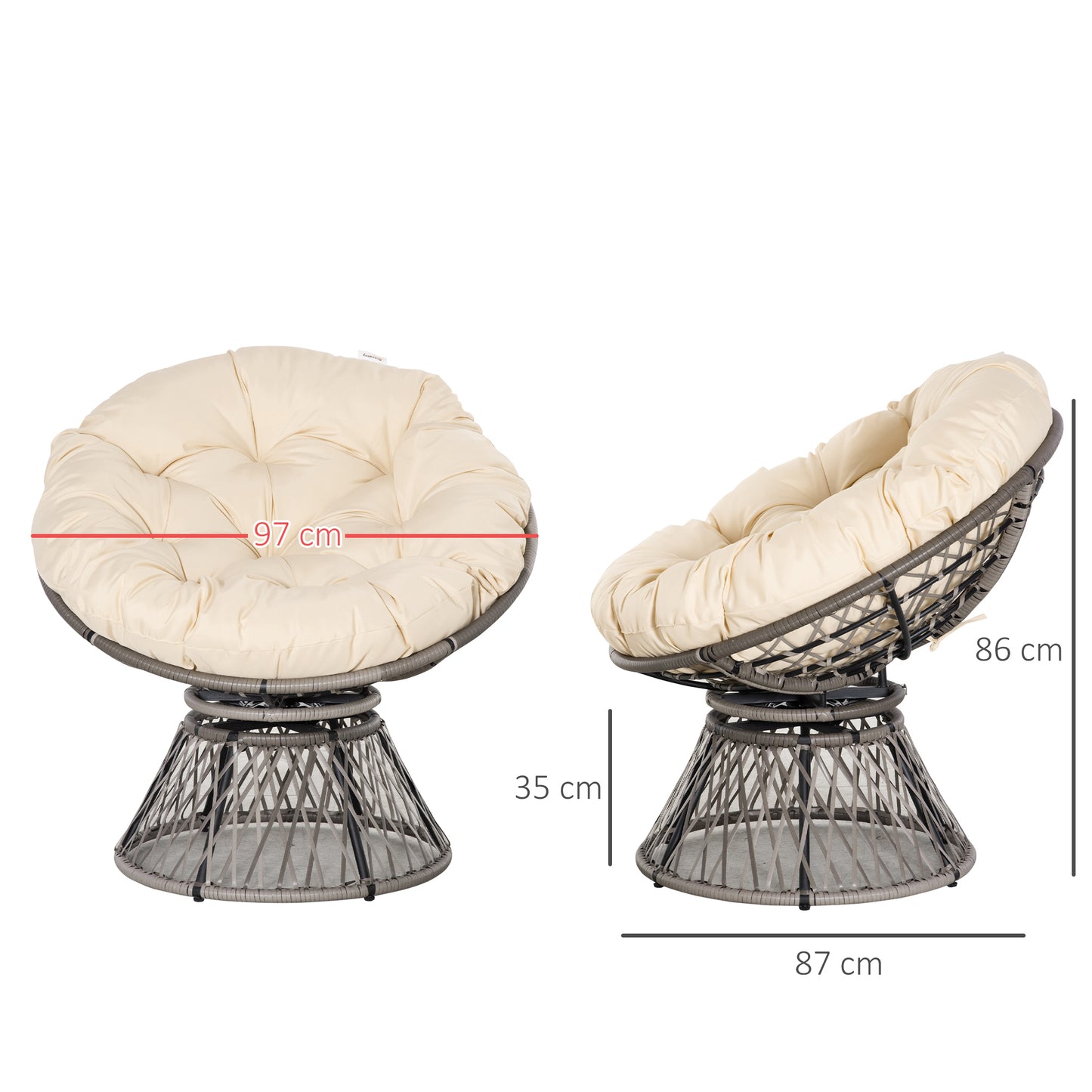 Papasan Schommelstoel Buiten – Rotan Ei-Stoel met Draaibaar Frame & Zacht Kussen | Wit