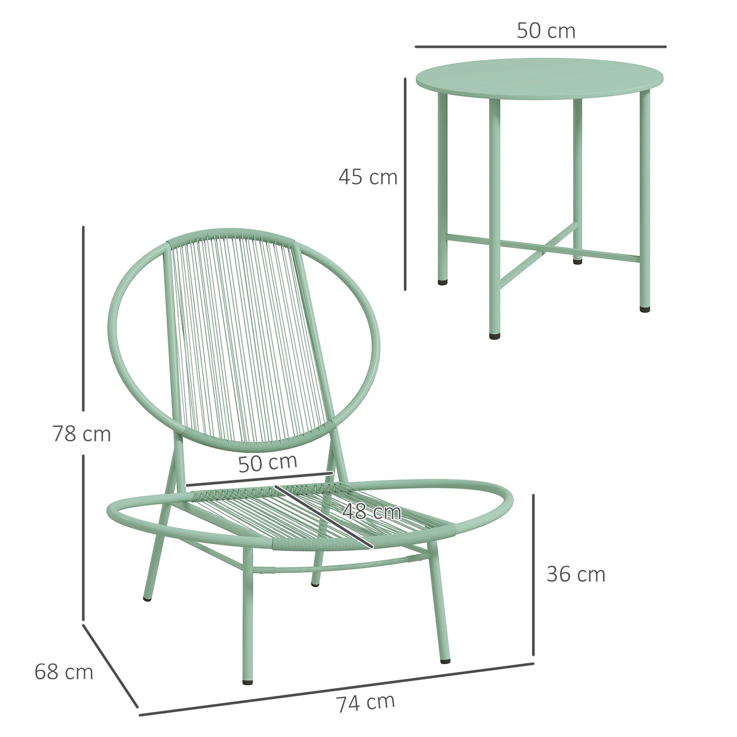 Outsunny Bistroset, 3-delige, weerbestendige polyrotan tuinmeubelset met bistrotafel en schelpvormige tuinstoelen, groen