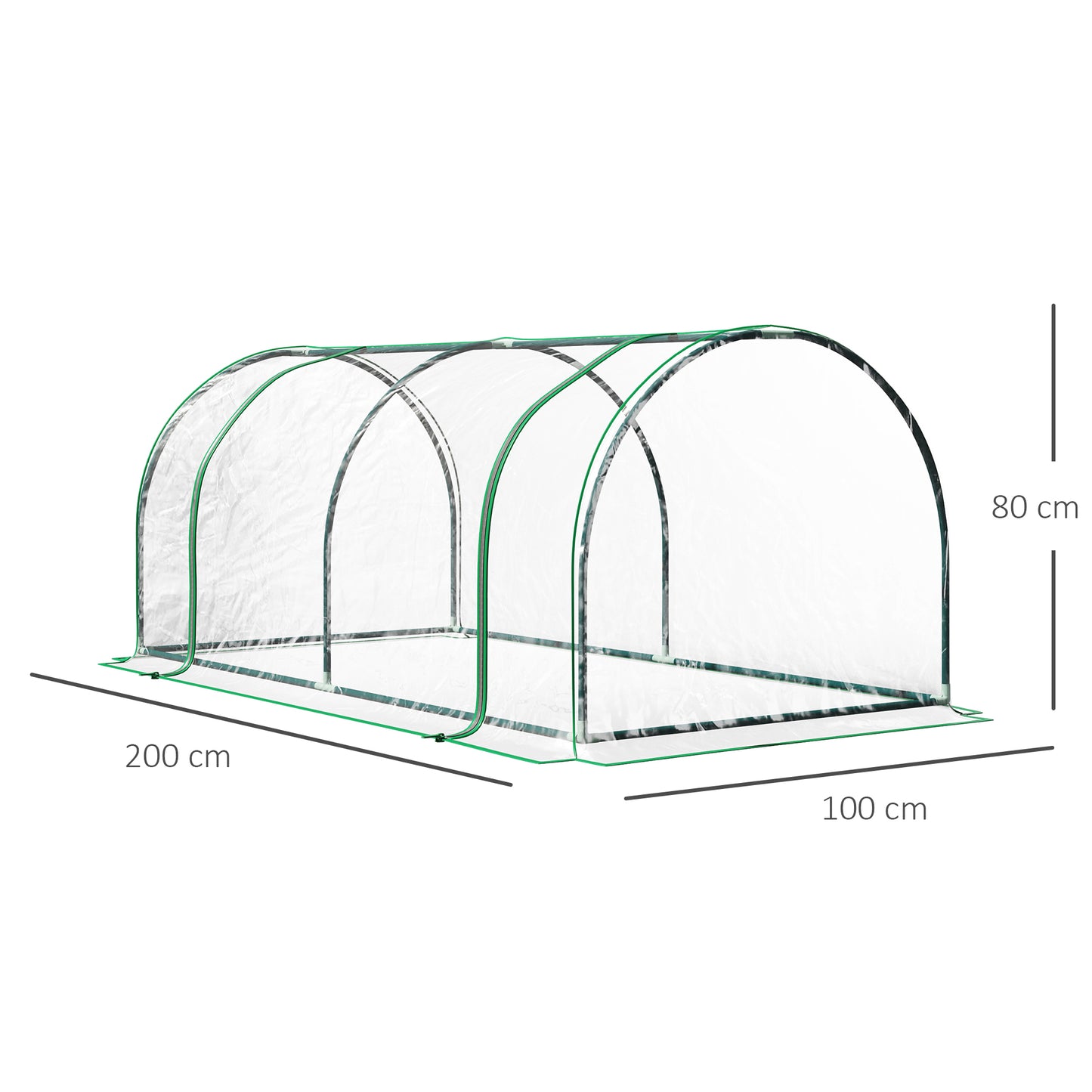 Outsunny Kas, Kas met Deur, Kweekkas, Plantenkas, Staal, Kunststof, 200 x 100 x 80 cm, Groen