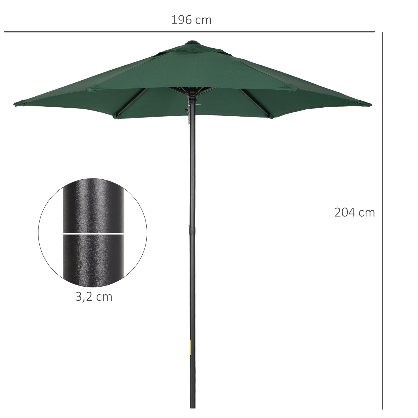 Outsunny Parasol Ø196 cm, zeshoekige balkonparasol voor strand, balkon, tuin, groen