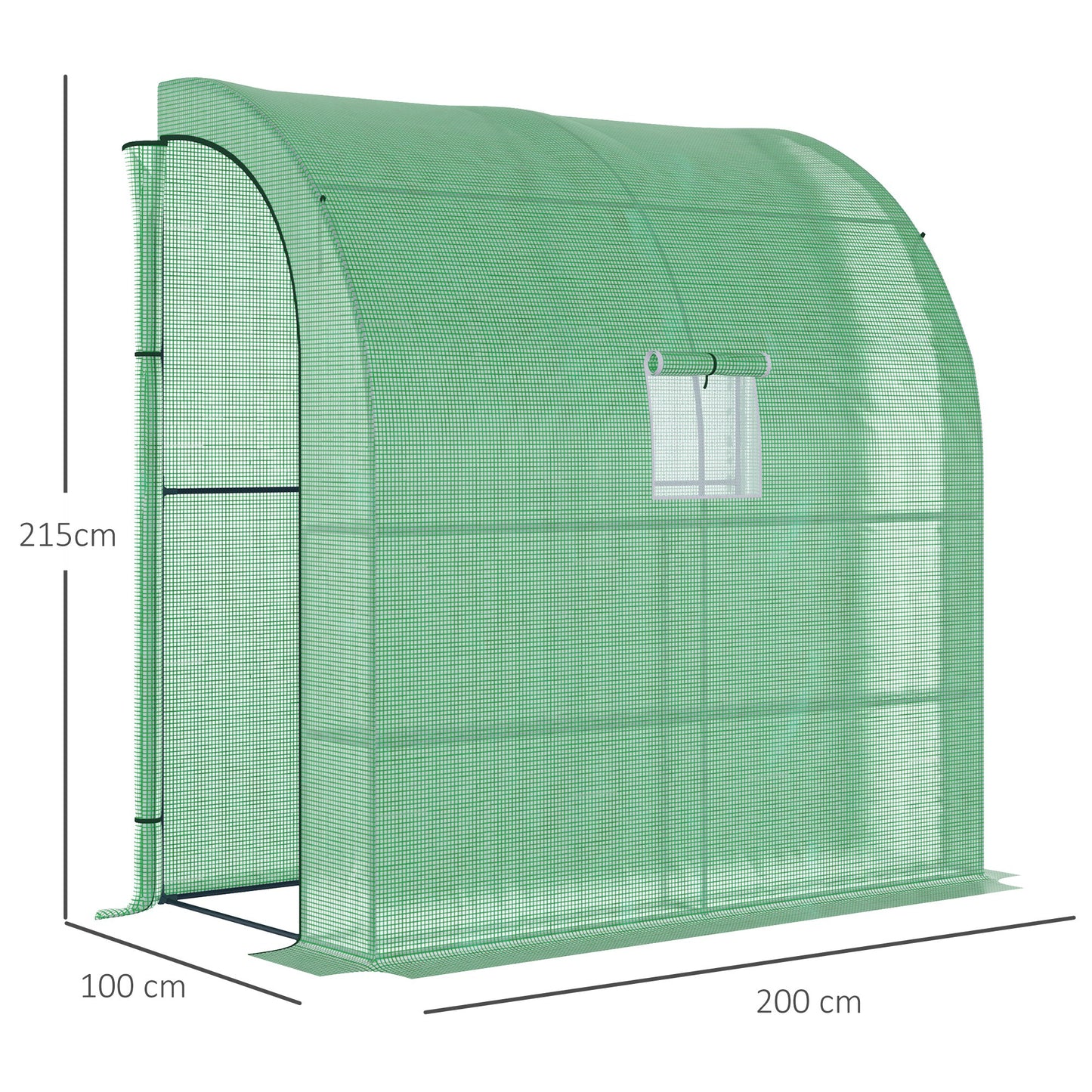 Outsunny Foliekas, Tomatenkas met gaasvenster, Kas met roldeuren, Voorkweekkas met UV-bescherming, Groen, 200 x 100 x 215 cm