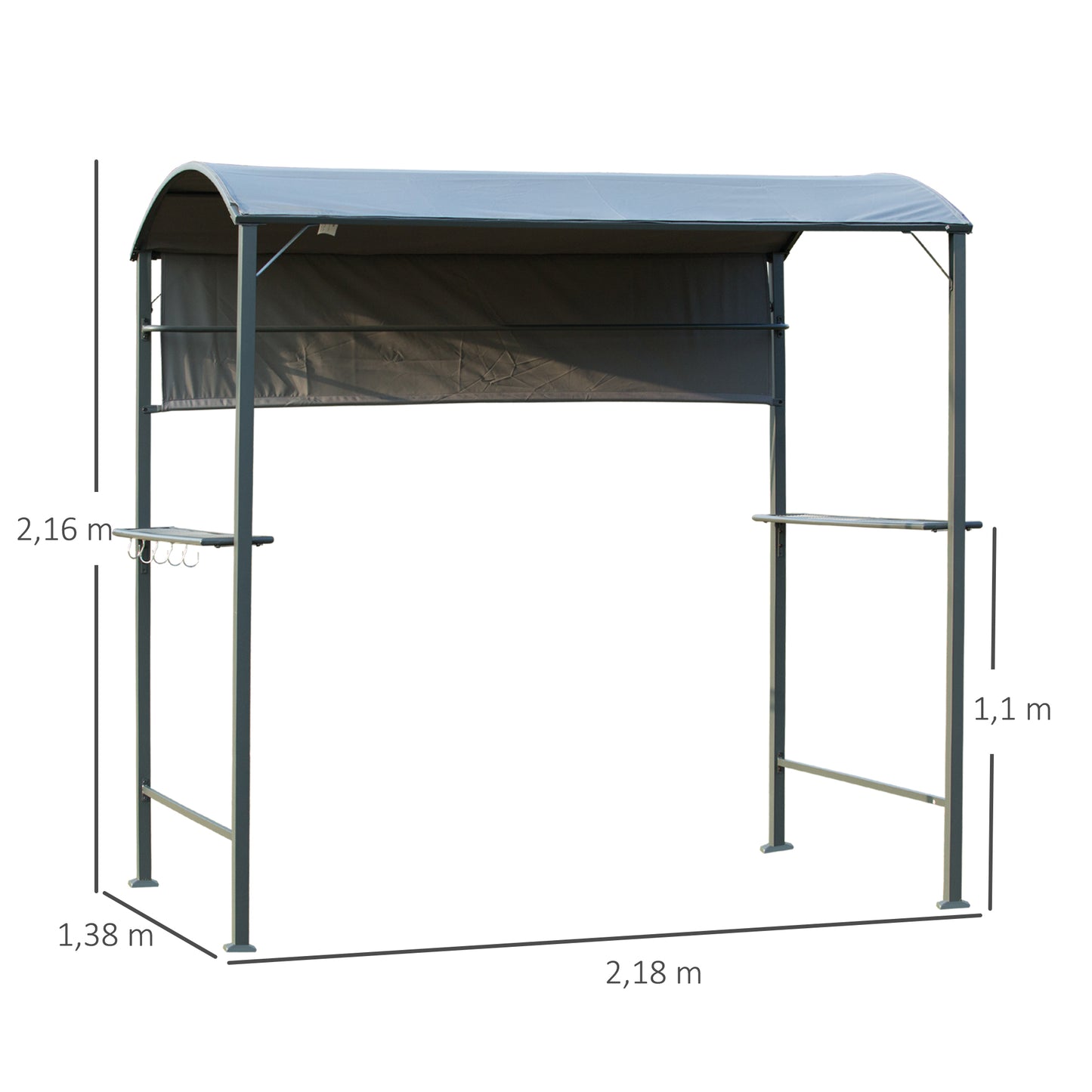 Outsunny Grillpaviljoen met vlamvertragend dak, BBQ-paviljoen met 2 planken, polyester, zwart, 218 x 138 x 216 cm
