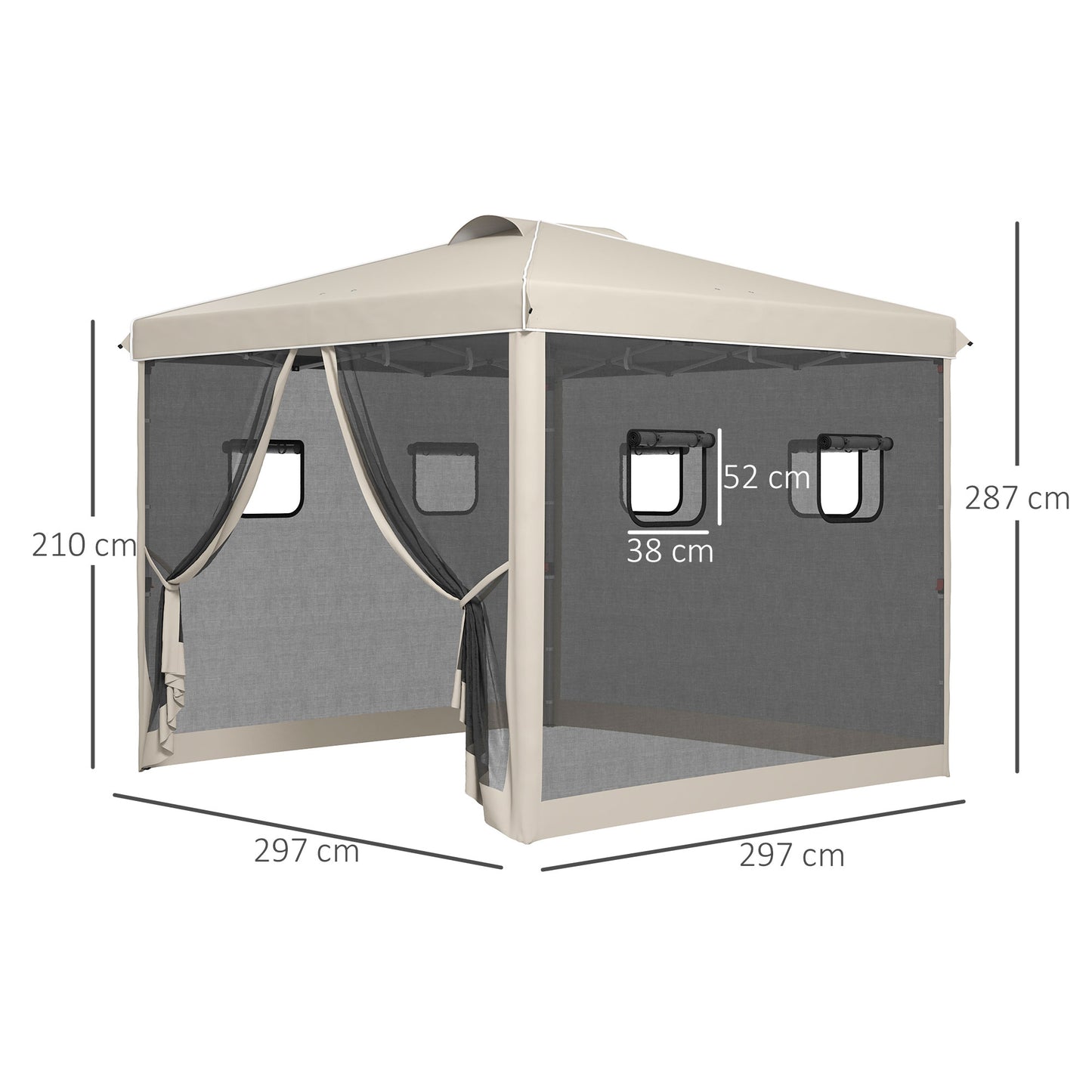 Outsunny opvouwbare paviljoen, in hoogte verstelbaar, gaasgordijnen, draagtas, metalen frame, 3 x 3 x 3 m, beige