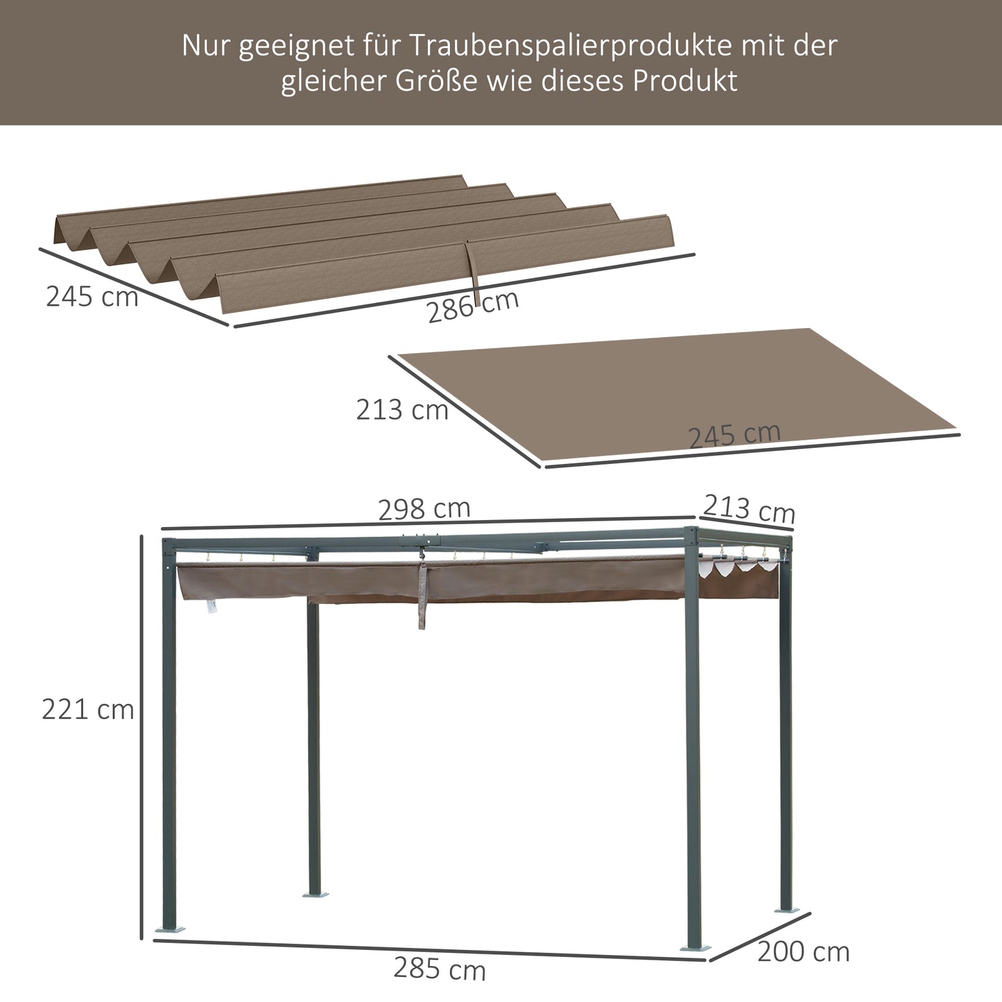 Outsunny vervangingsdak voor tuinprieel 2,85 x 2 m, uitschuifbaar, eenvoudige montage, polyester, koffie