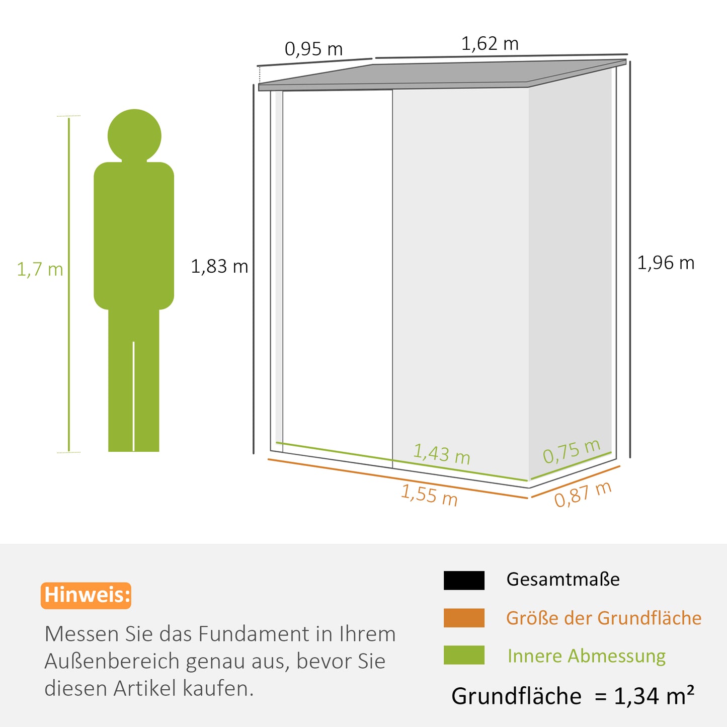 Outsunny tuinhuis/gereedschapsschuur, afsluitbare deur, weerbestendig, incl. planken, 161,5 cm x 94,5 cm x 196 cm, zwart