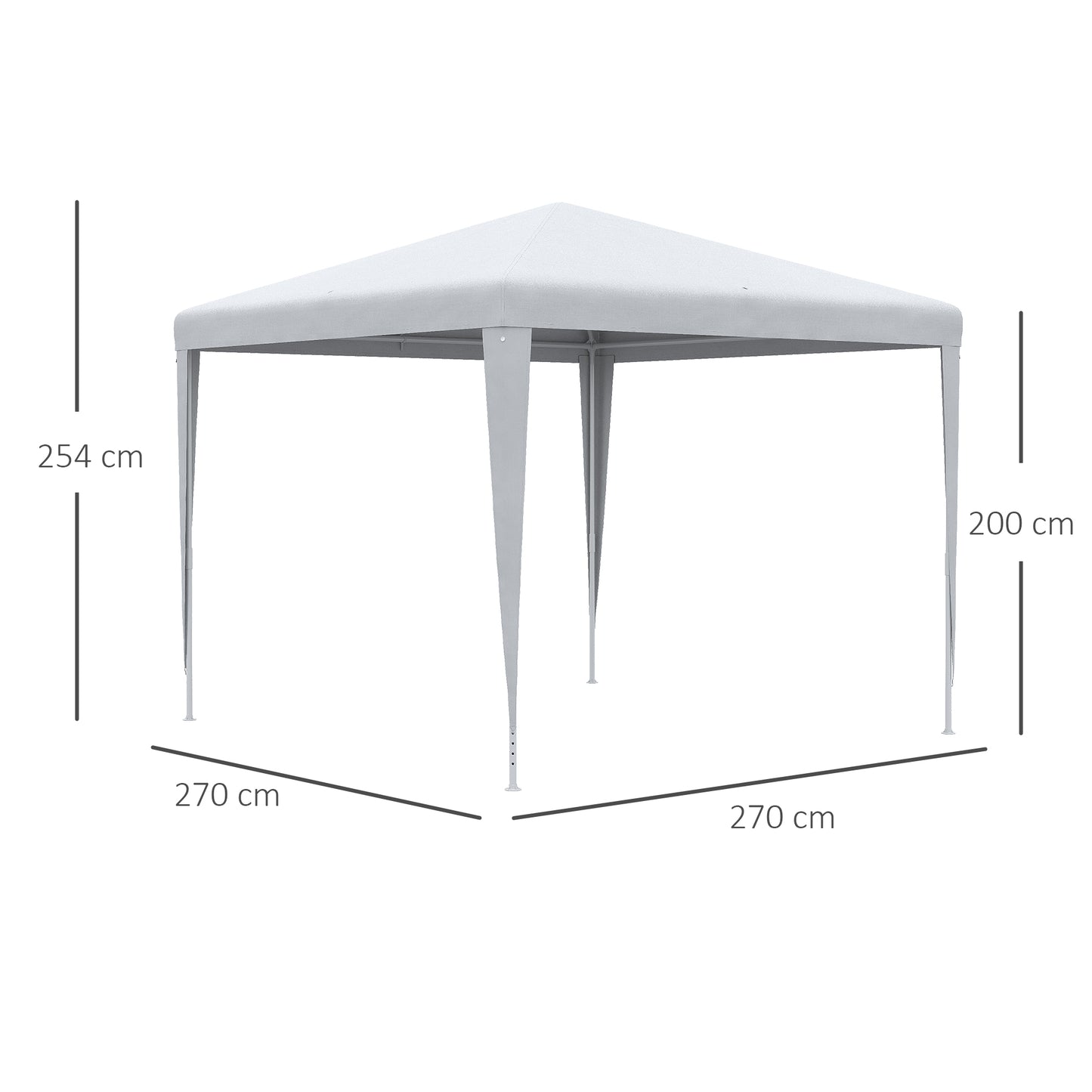 Outsunny Pavilion 2,7x2,7m Rechthoekige waterafstotende, stevige winterbestendige paviljoentent, tuintent, tuinpaviljoen, partytent voor kamperen, tuin, wit