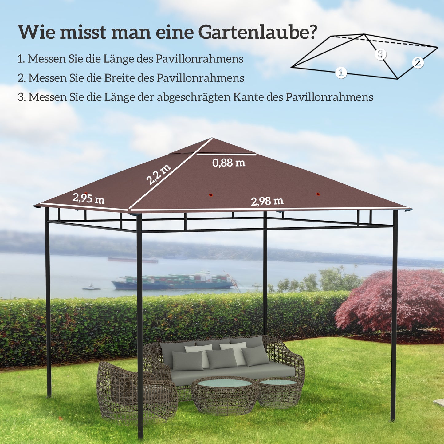 Outsunny vervangingsdak voor tuinpaviljoen, polyester, 2,98 x 2,95 m, koffie