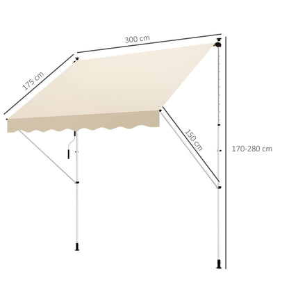 Outsunny klemzonnescherm met handslinger, in hoogte verstelbaar, knikarmzonnescherm, vuilafstotend, weerbestendig, balkonzonnescherm, 150 cm breed, terraszonnescherm voor terras, balkon, veranda, beige