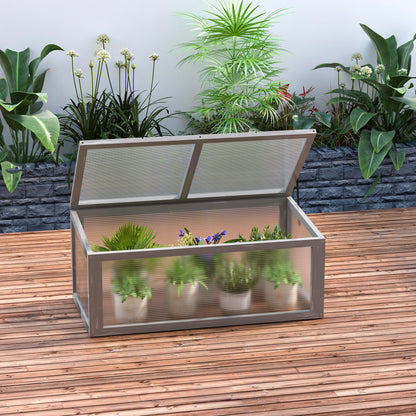 Outsunny Cold Frame, kas van hout en polycarbonaat, 90 x 46 x 40 cm, weerbestendige kas met deksel, koude bak voor tuinplanten, grijs