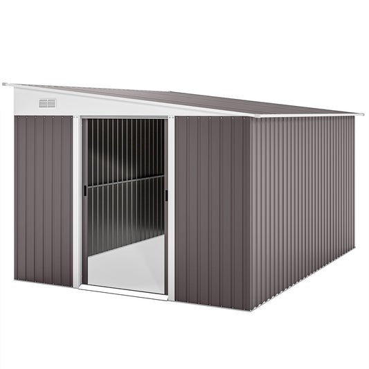 Outsunny Metalen Tuinhuis, Schuin Dak, Afsluitbare Dubbele Deur, 2,8 x 3,45 x 2,01 m, Grijs