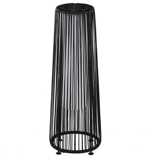 Outsunny tuinlamp, buitenlamp, op zonne-energie, 8 uur brandduur, rotanlook, zwart, 21,5 x 21,5 x 61 cm