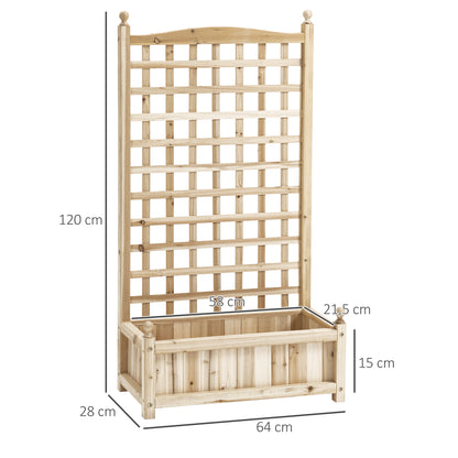 Outsunny verhoogde plantenbak met trellis, bloembak, klimplantbak, rozenboog met ondersteuning voor klimplanten, tuinhout, natuurlijk, 64 x 28 x 120 cm