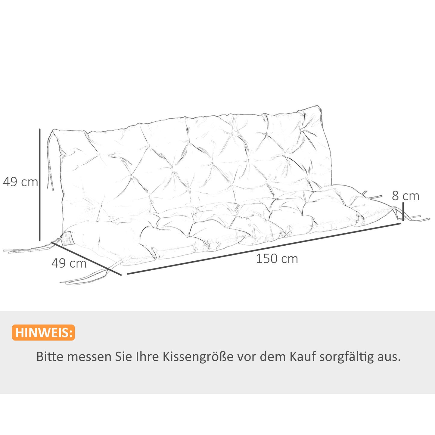 Outsunny 3-zits bankkussen, 150x98x8 cm, bankkussen met strikbandjes, bankkussen voor tuinmeubelen, Hollywood schommel, lichtgrijs