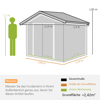 Outsunny Tuinhuis met Schuifdeuren 2,13 x 1,30 x 1,85 cm Metaalgrijs