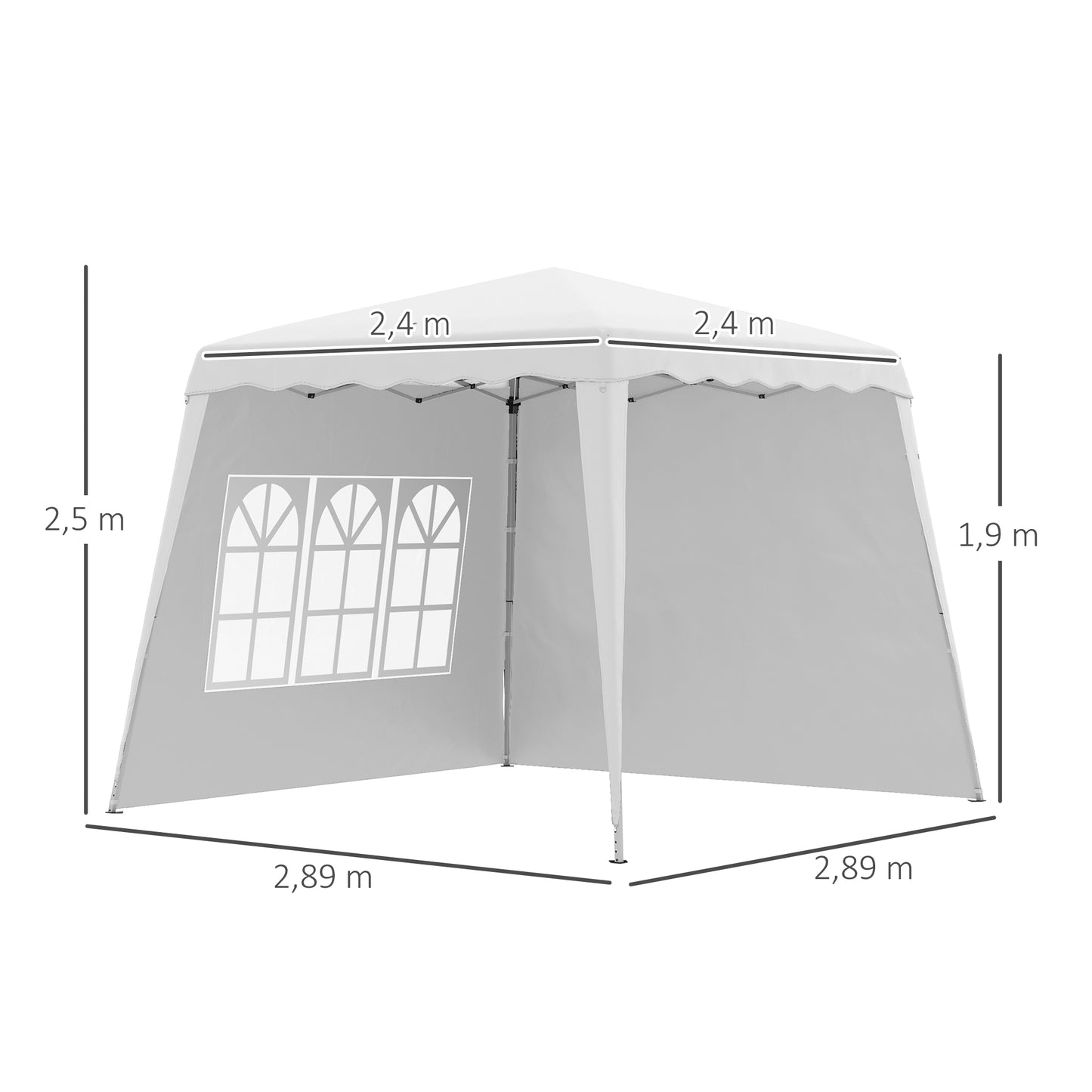 Outsunny Pop Up Pavilion, opvouwbaar paviljoen, incl. ramen, weerbestendig, 240 x 240 x 250 cm, wit