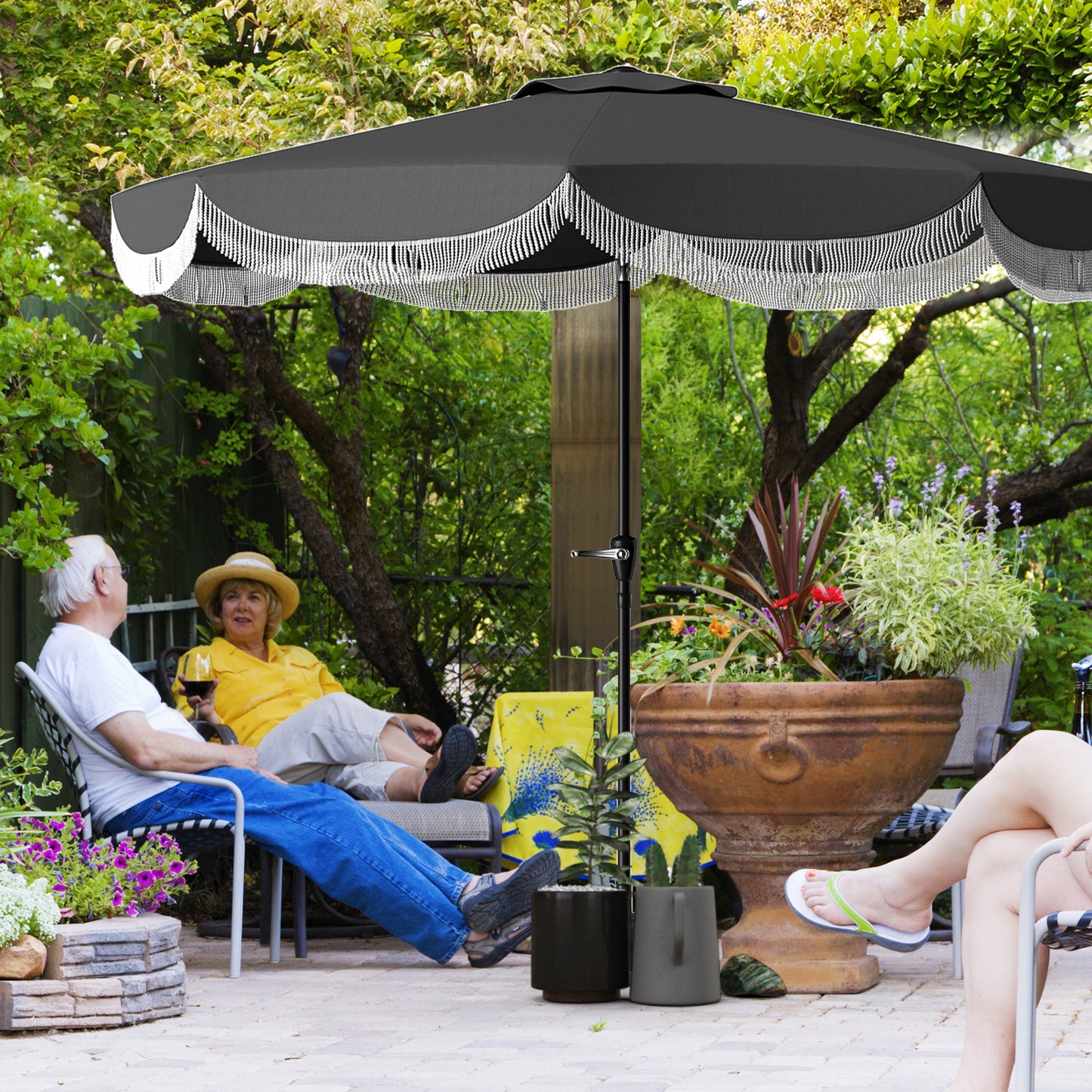 Outsunny Parasol Ø269 cm, UV-beschermende parasol, achthoekige balkonparasol, zonnescherm voor in de tuin, donkergrijs