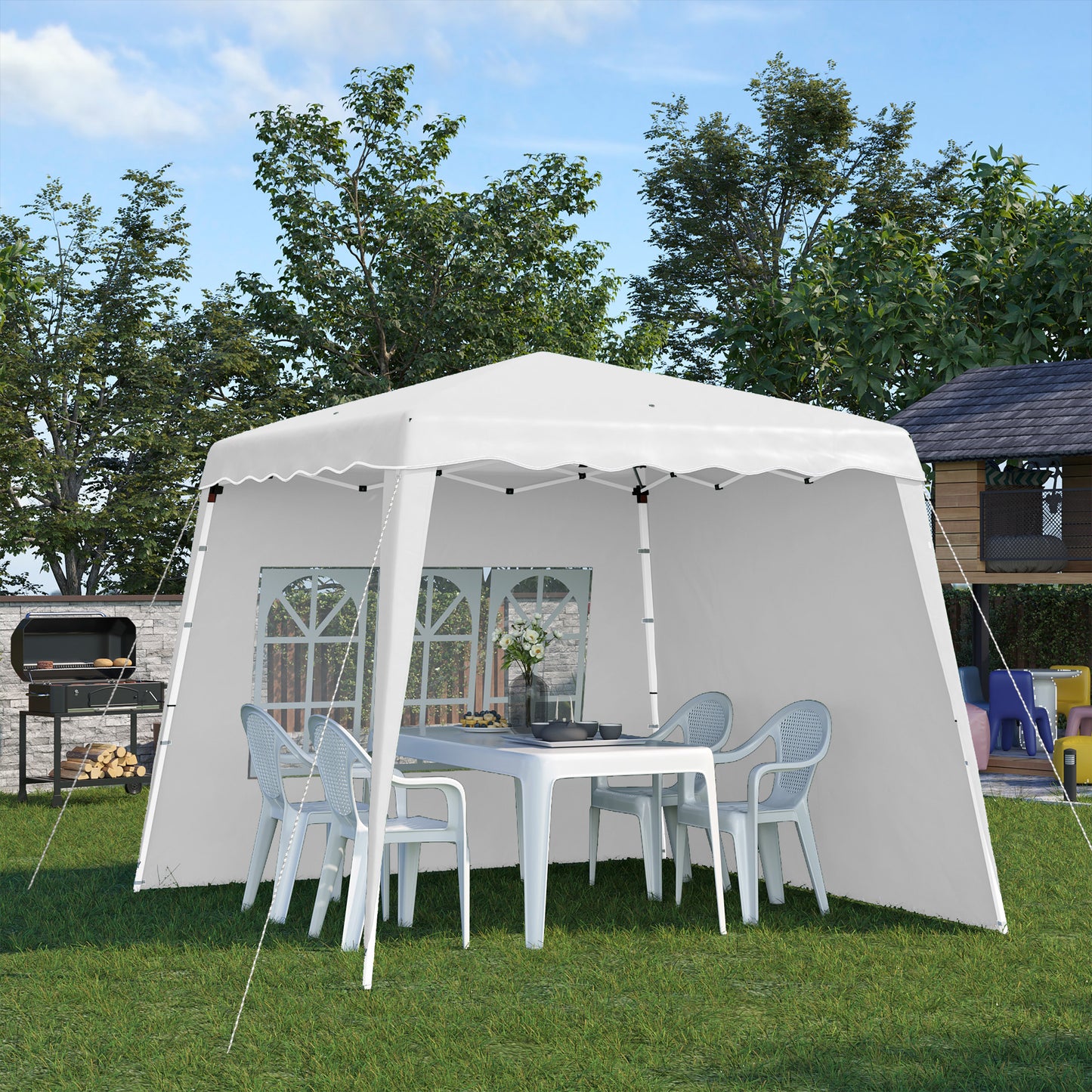 Outsunny Pop Up Pavilion, opvouwbaar paviljoen, incl. ramen, weerbestendig, 240 x 240 x 250 cm, wit