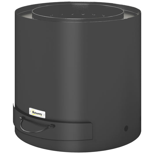 Outsunny RVS Vuurschaal Ø45x42cm Vuurkorf met Pook en Asbak, Zwart