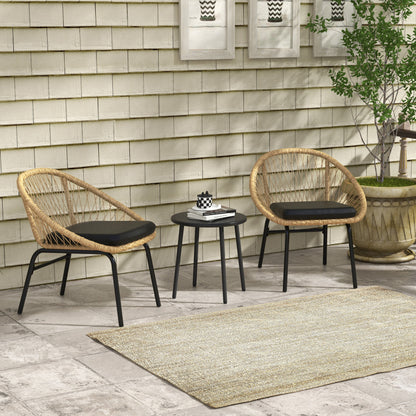 Outsunny rotan tuinmeubelset, 2 fauteuils en tafel, geel