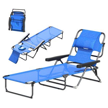 Outsunny Ligstoel Tuinligstoel Relaxligstoel, opvouwbaar, weerbestendig, 194 cm x 72 cm x 31 cm, Zwart + Donkerblauw