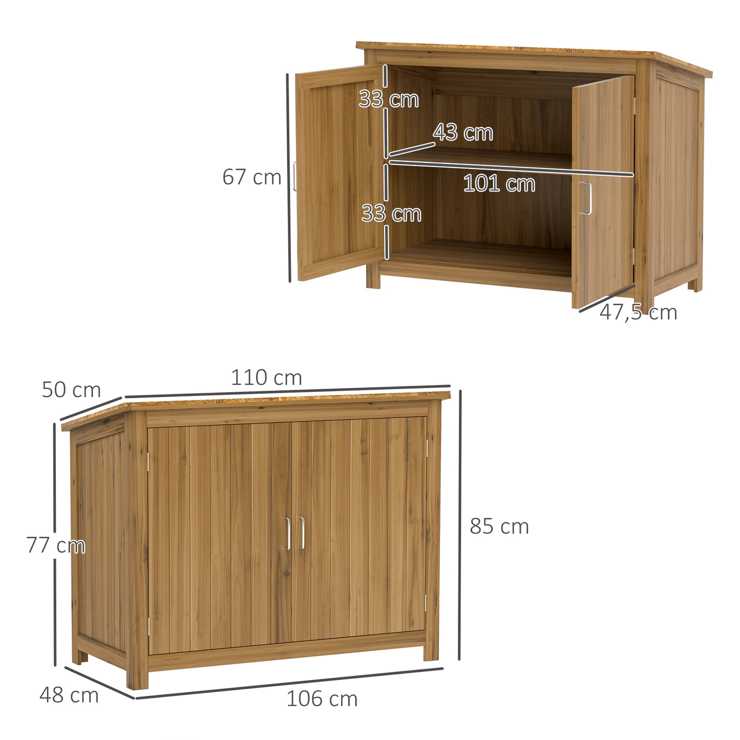 Outsunny tuinkast, houten ladekast met 2 planken voor tuin, terras, weerbestendig, 110 x 50 x 85 cm, bruin