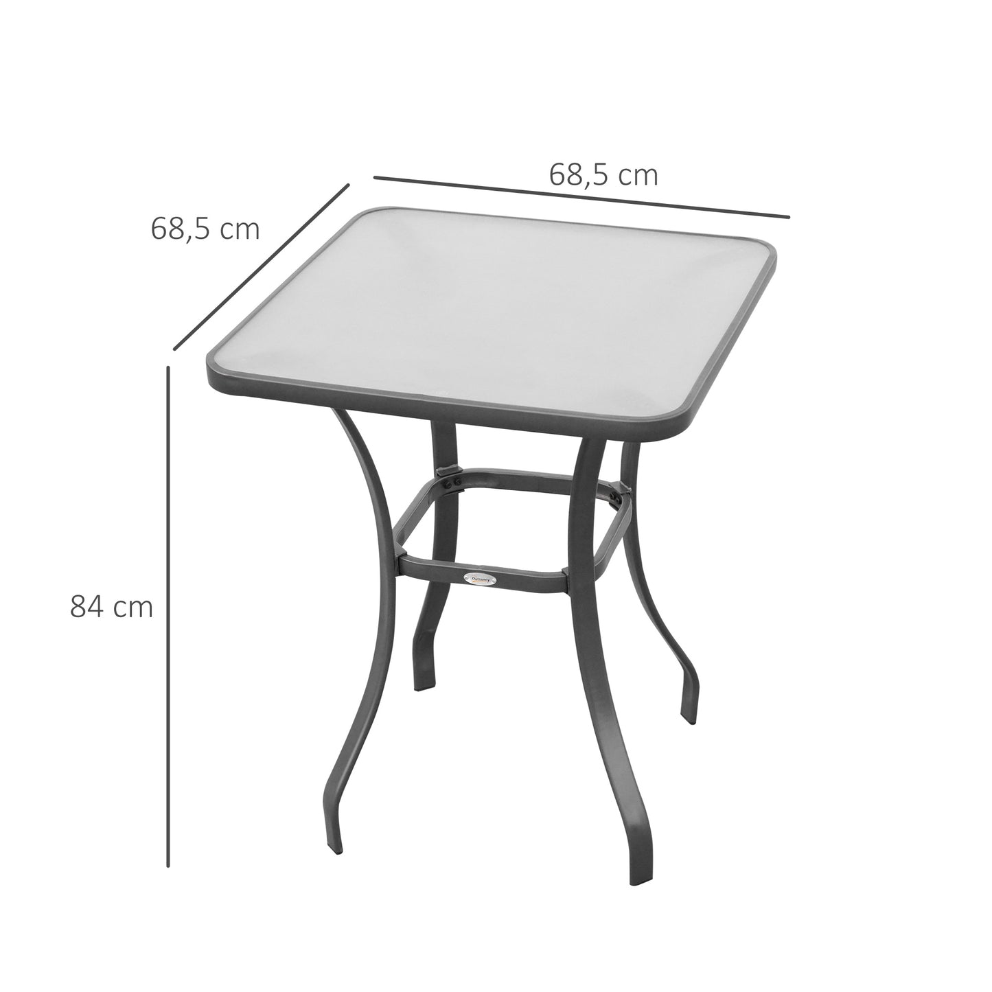 Outsunny Tuintafel Bistrotafel Glazen Tafel Gehard Glas + Metaal Zwart L68,5xB68,5xH84cm