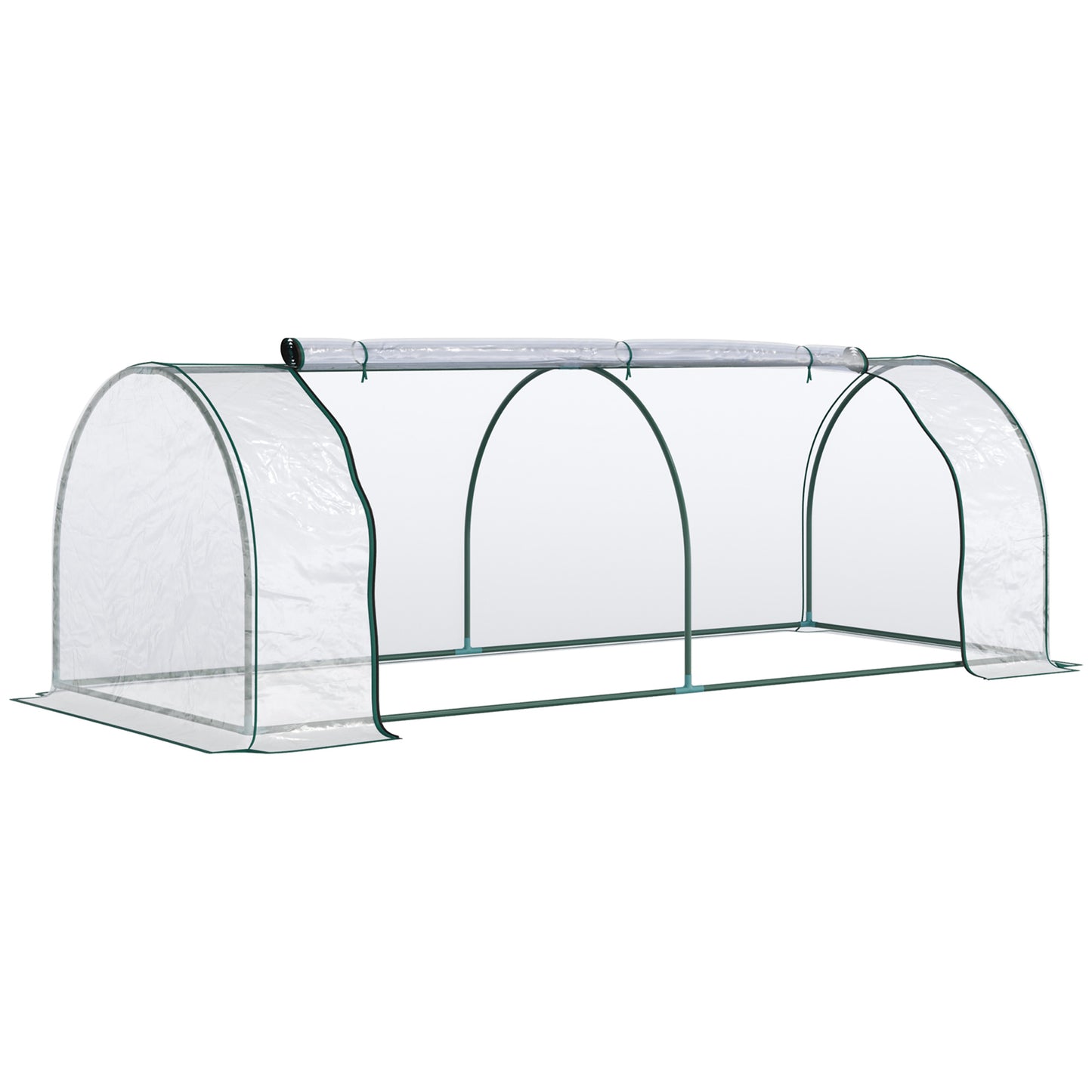 Outsunny Kas, Broeikas met Deur, Kweekkas, Plantenkas, Staal, Kunststof, 250 x 100 x 80 cm, Groen