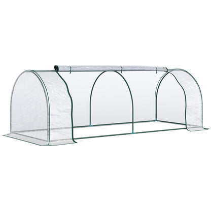 Outsunny Kas, Broeikas met Deur, Kweekkas, Plantenkas, Staal, Kunststof, 250 x 100 x 80 cm, Groen