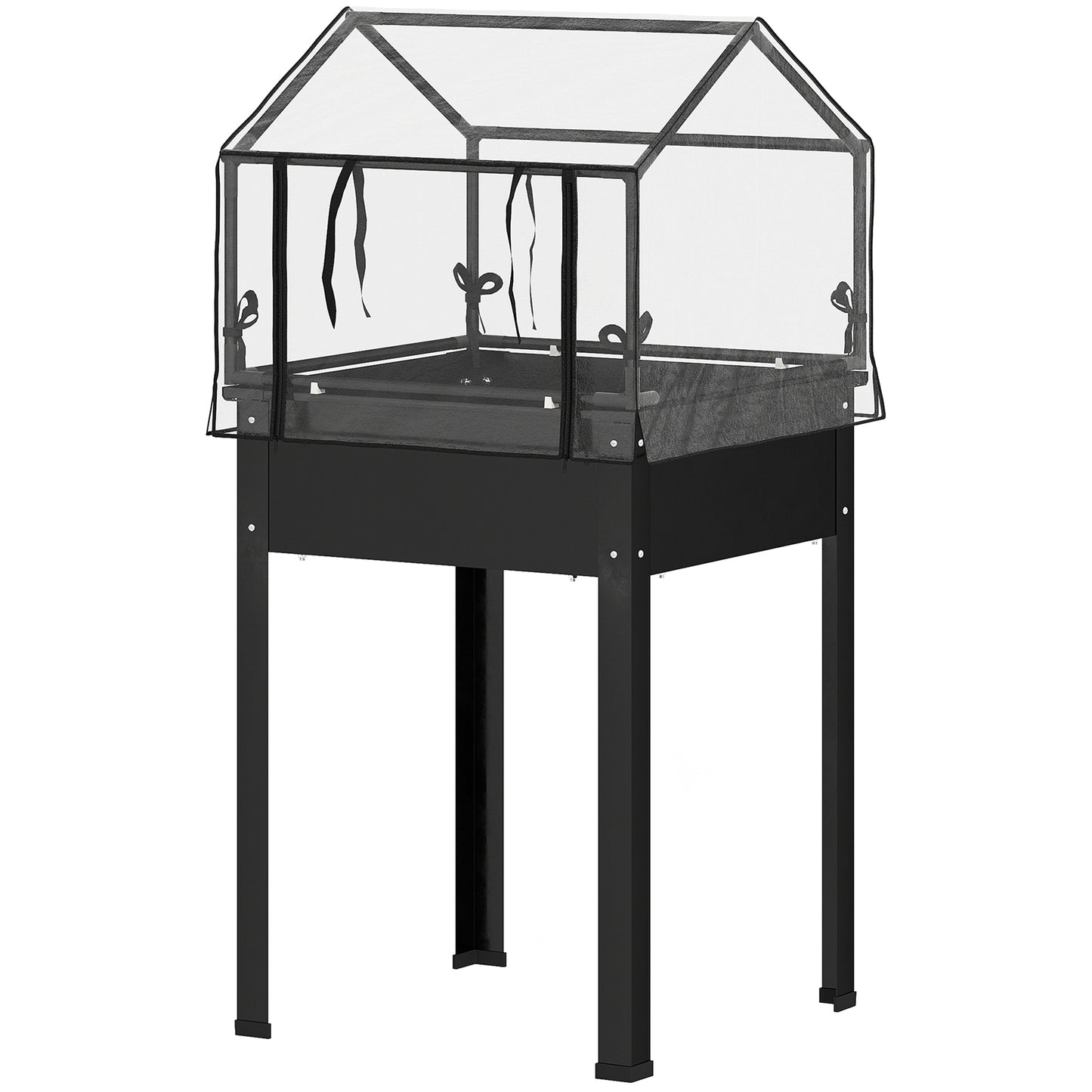 Outsunny Verhoogd Bed met Kasdak, Verhoogde Plantenbak met Afwateringsgaten, 60 x 60 x 120 cm, Zwart