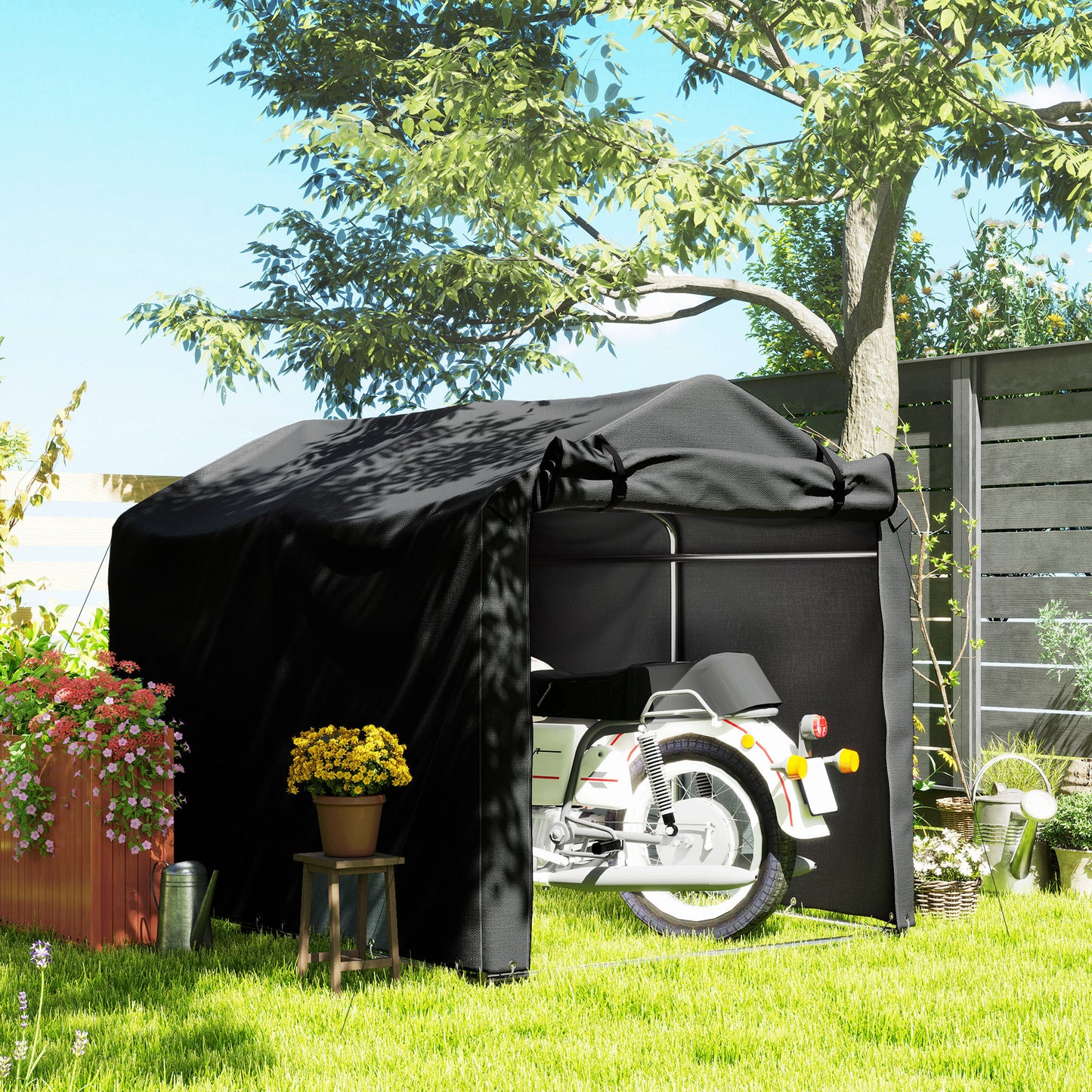 Outsunny Garagetent, waterdichte tentgarage met deur, uv-bestendig, 220 x 157 x 165 cm, zwart