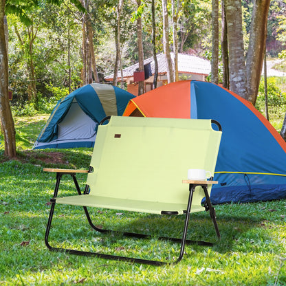 Outsunny 2-zits opvouwbare kampeerstoel met bekerhouder, 141 x 67 x 80 cm, groen