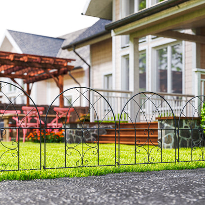 Outsunny Tuinhek, Staal, 300 cm x 70 cm Hoog, Decoratieve Gaas Hekset, Hekelementen, Zwart