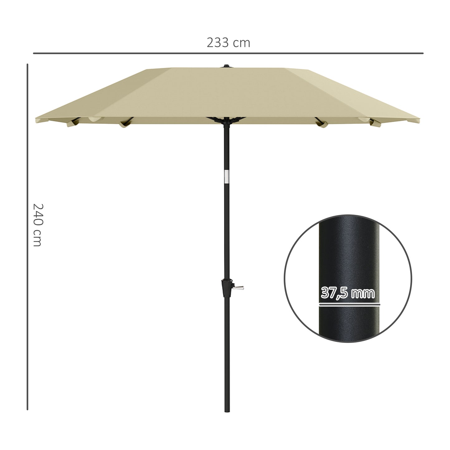 Outsunny 2,3 m parasol zonder voet, verstelbare terrasparasol met slinger, polyester, aluminium, glasvezel, beige
