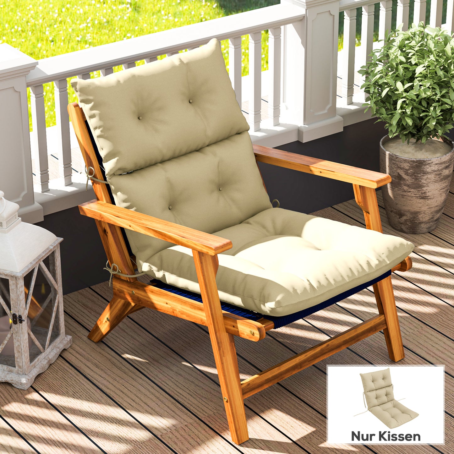 Outsunny Zitkussen, Dik Gevoerd Zitkussen voor Zitmeubelen, met Rugleuning, Schommelstoelkussen, voor Binnen en Buiten, Beige