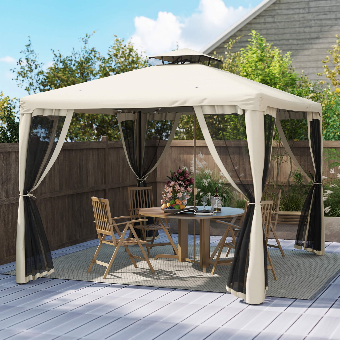 Outsunny Tuinpaviljoen, Gazebo, Tuintent, Partytent met 4 Zijpanelen, Weerbestendig, Metaal + Polyester, Grijs, 2,94 x 2,94 x 2,65 m