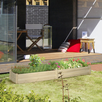 Verhoogd tuinbed Outsunny, 2 plantvakken, fleecevoering, weerbestendig, massief hout, 244 cm x 61,5 cm x 27 cm